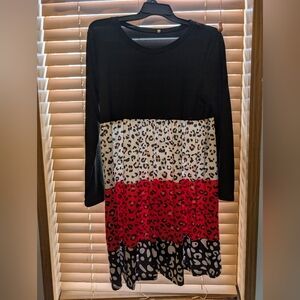 Stylish Black and Red Leopard Print Dress